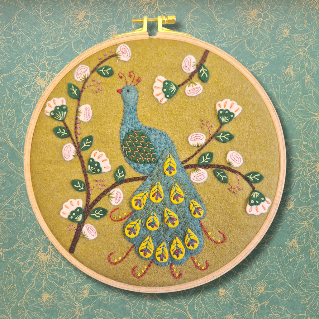 Flamboyant Peacock Felt Applique Hoop Kit