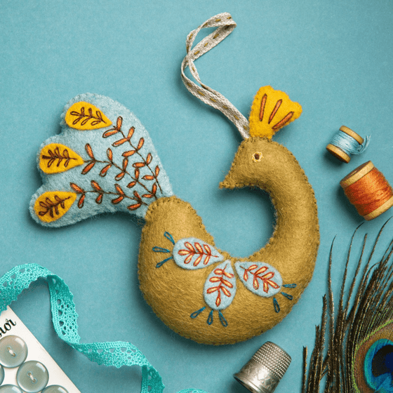Folk Embroidered Peacock Felt Craft Mini Kit