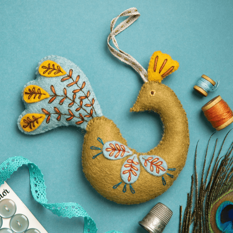 Folk Embroidered Peacock Felt Craft Mini Kit