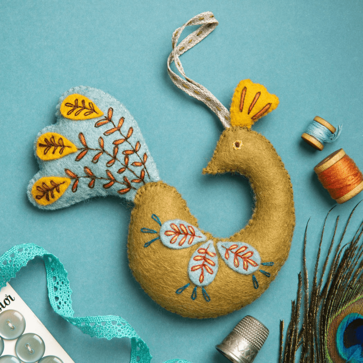 Folk Embroidered Peacock Felt Craft Mini Kit