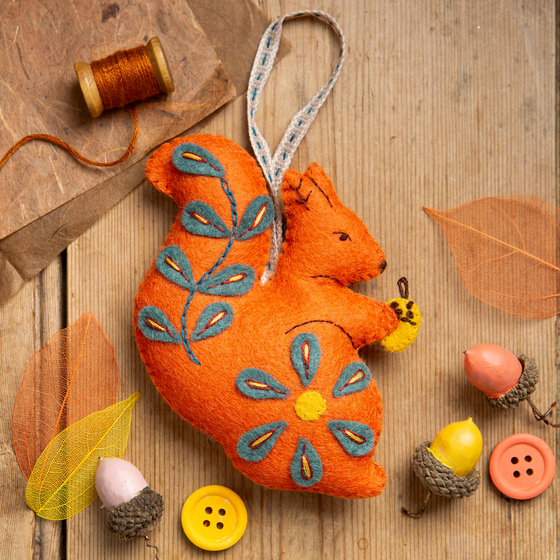 Folk Embroidered Squirrel Felt Craft Mini Kit