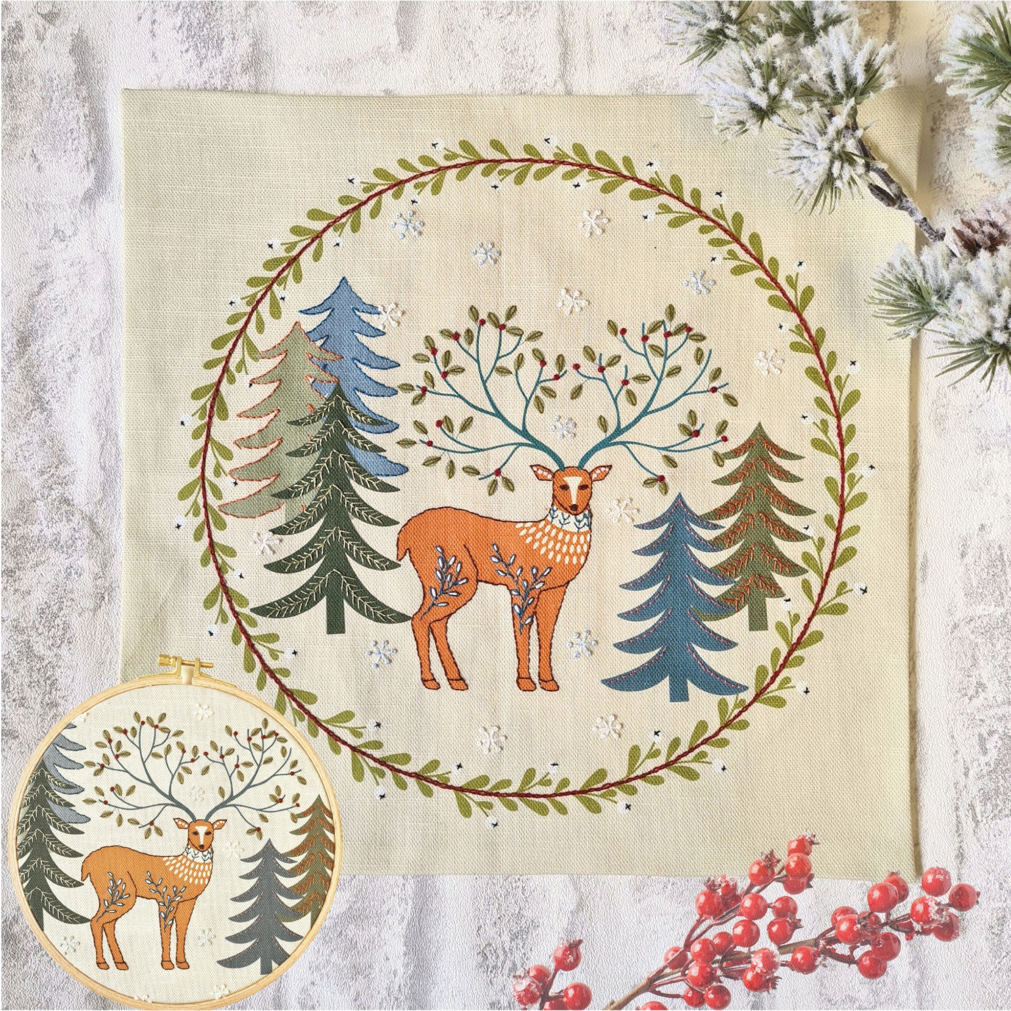 Printed Linen Embroidery Kit King of the Woods - Corinne Lapierre