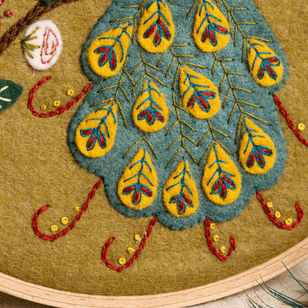 Flamboyant Peacock Felt Applique Hoop Kit