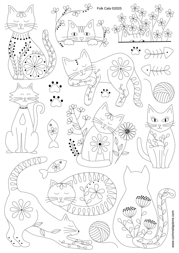 Folk Cats Stick & Stitch - Corinne Lapierre