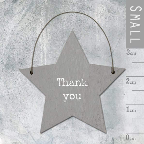 East of India Little Star Designs. Gift tags. No peeking motif. Image of 2 red stars hung on wire.