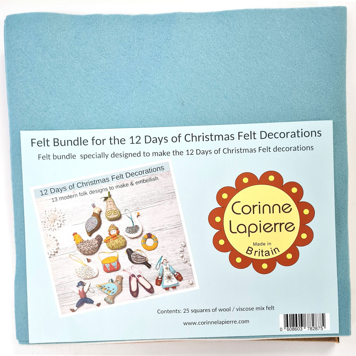 Corinne Lapierre Felt Bundle for 12 Days of Christmas Book. Image, pack of felt with light blue label and Corinne Lapierre logo.