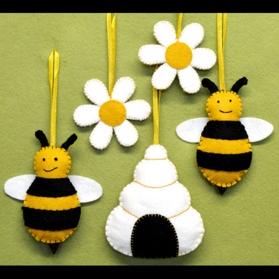Felt Bees, hive & flowers Digital Pattern