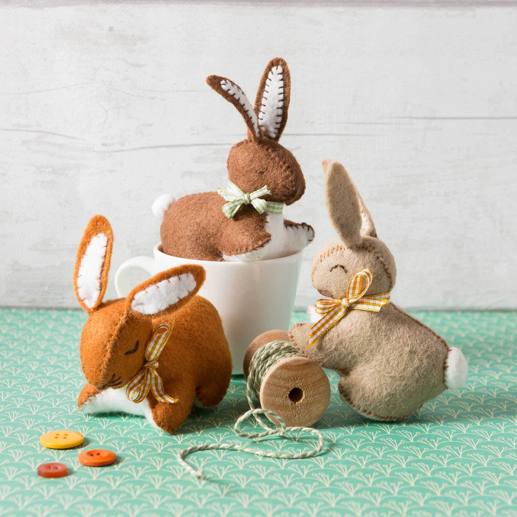 Corinne Lapierre Felt Bunnies Craft Kit. 3 felt bunnies with ribbon bows.