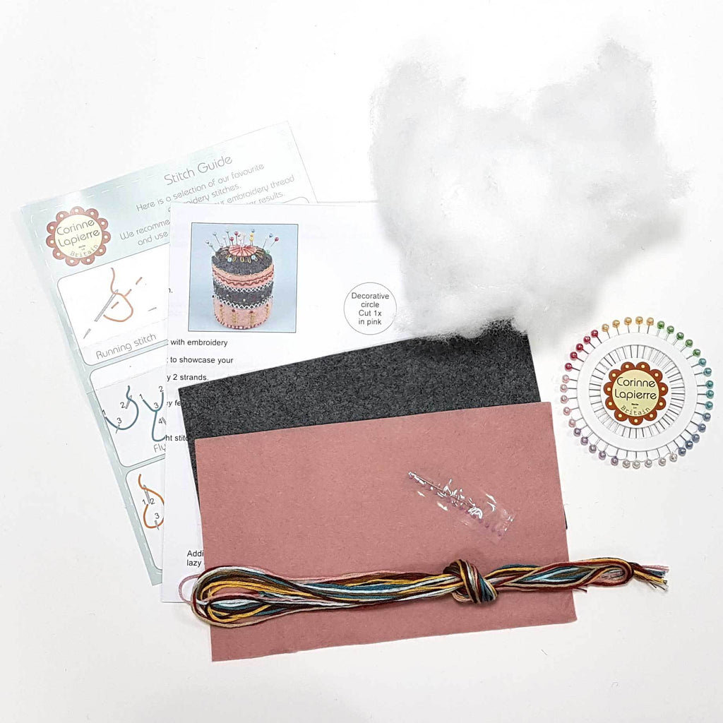 Corinne Lapierre Felt Pin Cushion Embroidery Craft Kit Contents