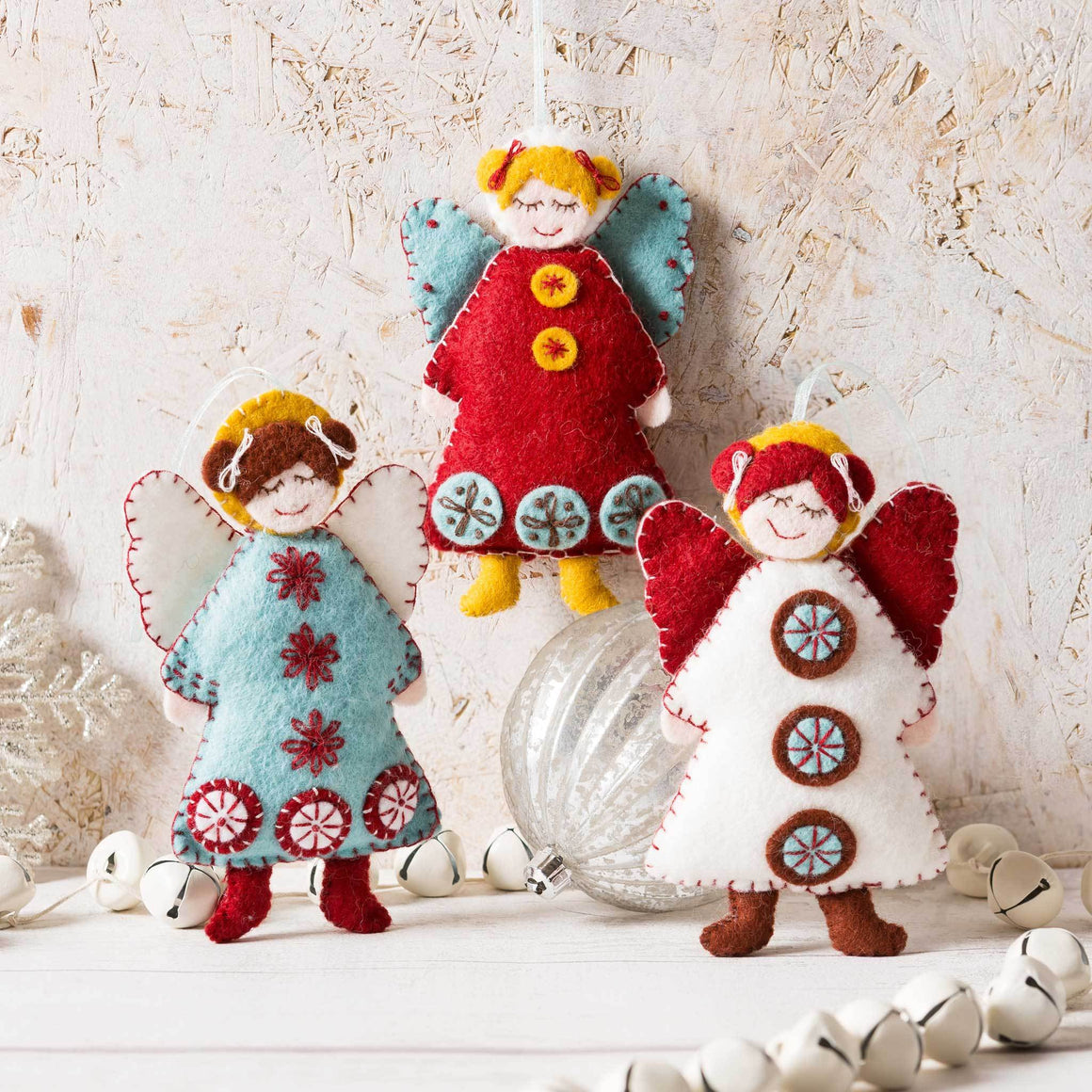 Corinne Lapierre Scandinavian Angels Felt Craft Kit. 3 colourful felt embroidered angels.
