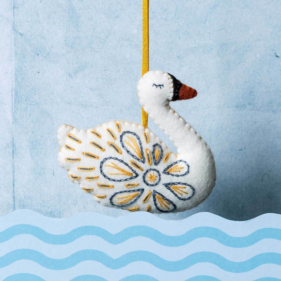 Corinne Lapierre Swan Felt Craft Kit. Hanging decoration with ribbon.