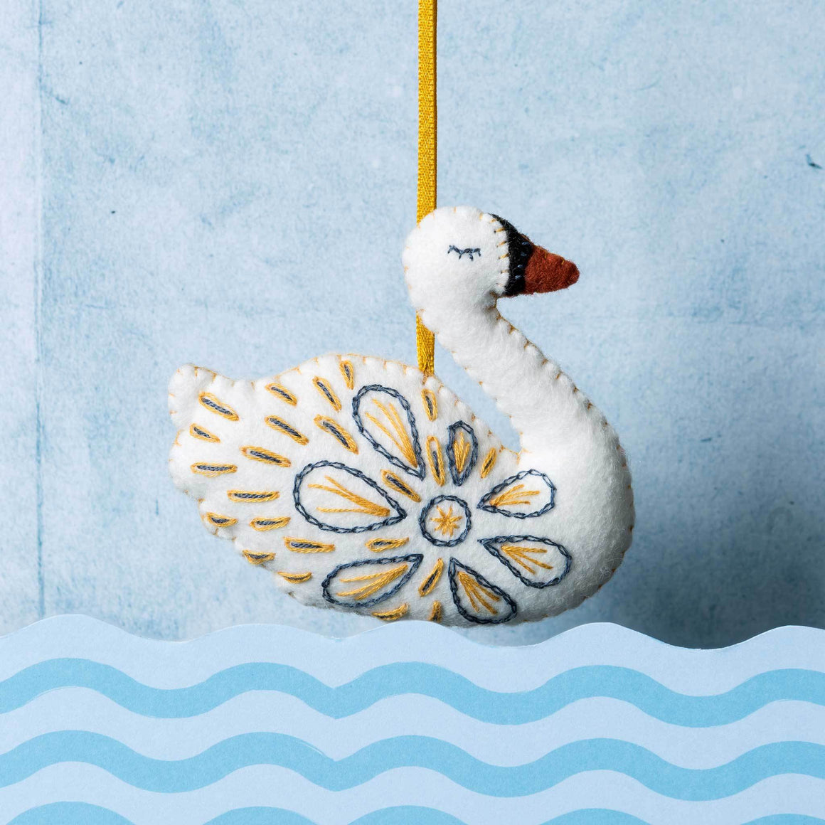 Corinne Lapierre Swan Felt Craft Kit. Hanging decoration with ribbon.
