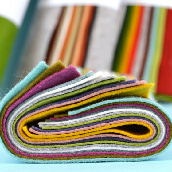 Corinne Lapierre Wool Mix Felt Bundle. Image of colourful felt bundle.