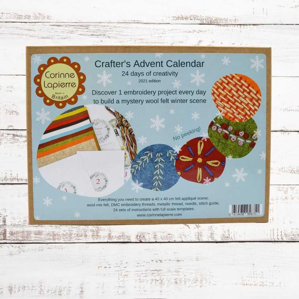 Corinne Lapierre 2020 Crafters Advent Calender. Image of brown craft box with Corinne Lapierre logo and illustrated contents.