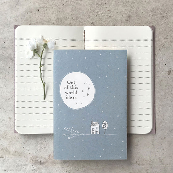 East of India A6 Notebook. Out of this world Ideas. Grey background. House & tree motif.