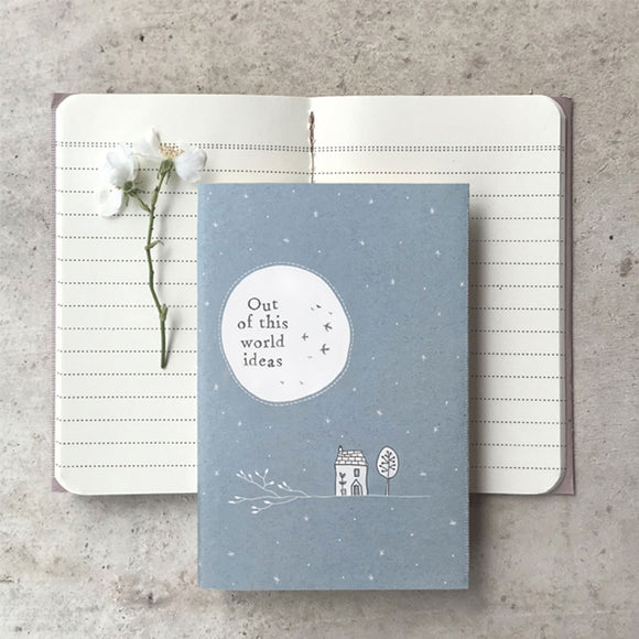 East of India A6 Notebook. Out of this world Ideas. Grey background. House & tree motif.